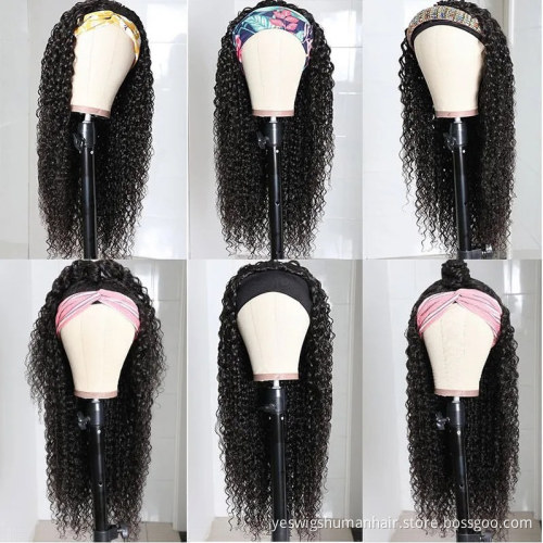Wholesale Cheap Raw Indian Virgin Cuticle Aligned 100% Afro Kinky Curly Human Hair Headband Wigs None Lace Wig For Black Women